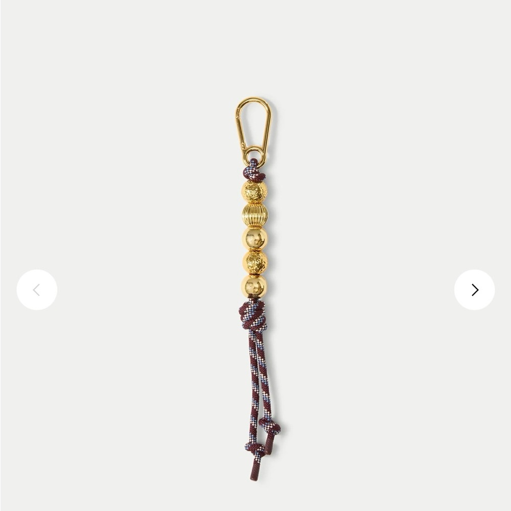 Veronica Beard Gold Bead Keychain with Burgundy and White Rope